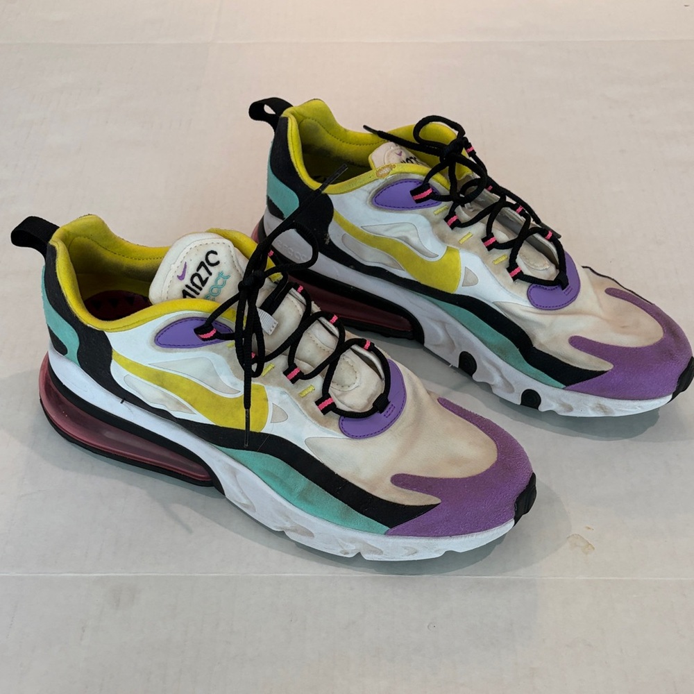 Nike Air Multicolor React Casual Sneakers — Purple, Yellow, Teal, Black, White